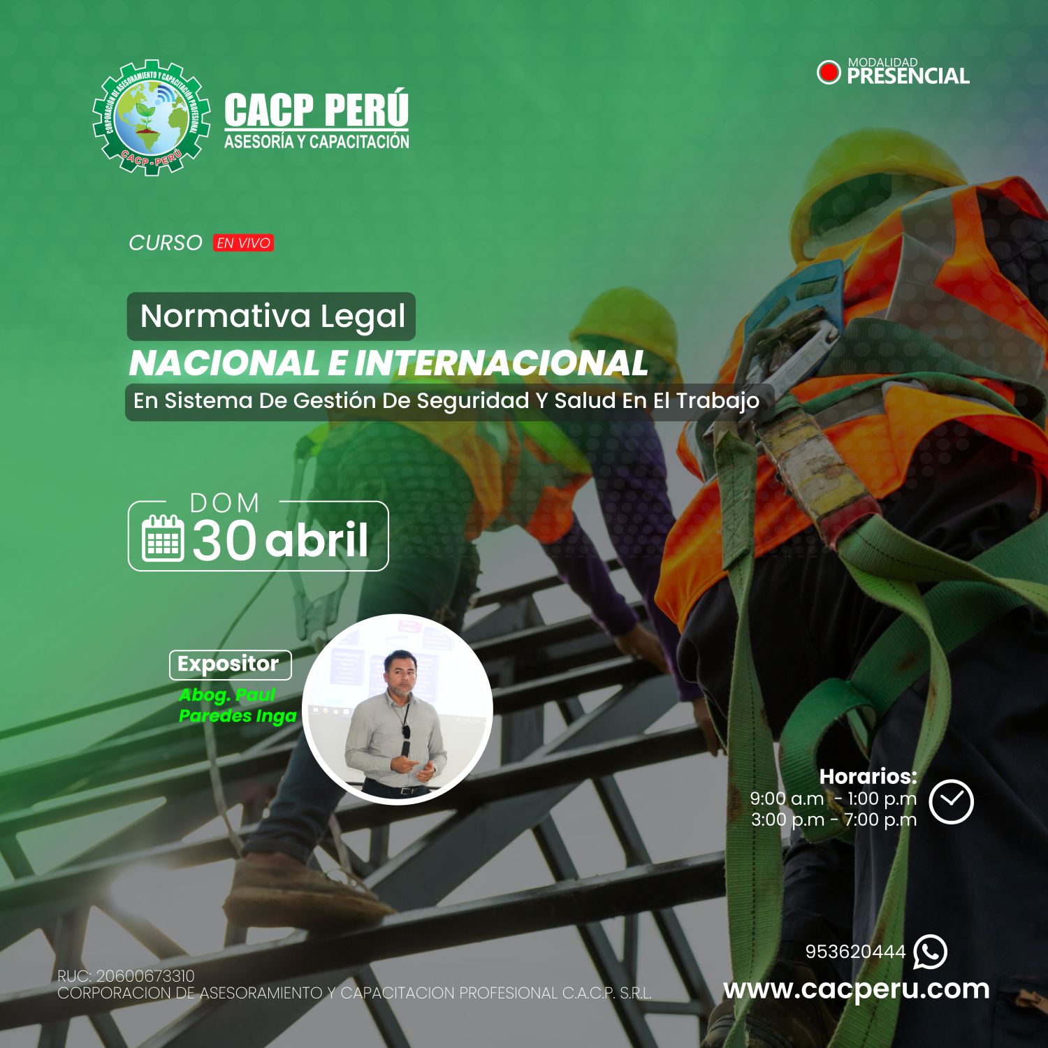 Cacp Perú Curso Normativa Legal Nacional E Internacional En Sistema De Gestión De Seguridad Y 4598