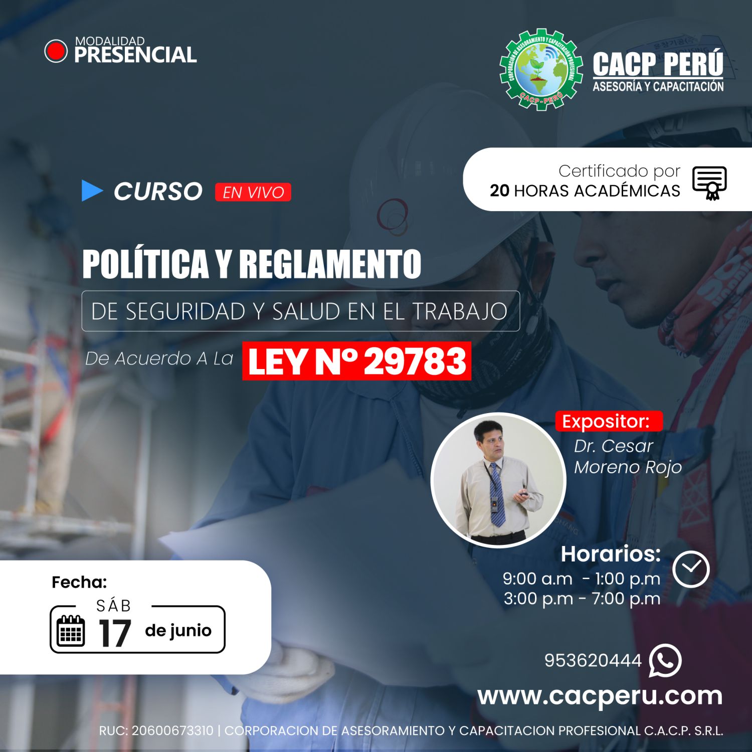Cacp Perú Curso Politica Reglamento De Seguridad Y Salud En El Trabajo De Acuerdo A La Ley N 3526