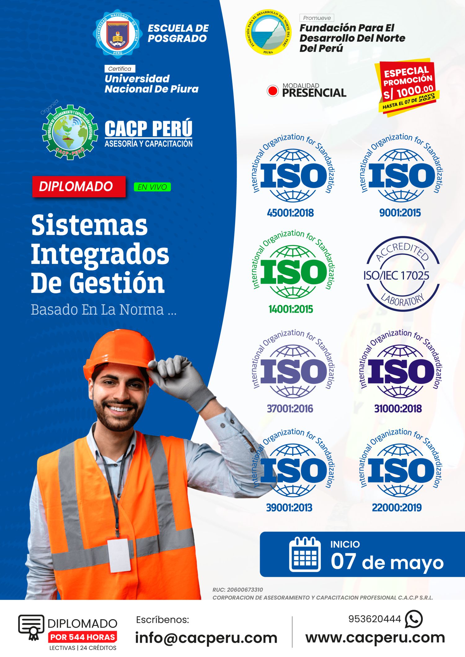 Cacp Perú Diplomado Sistemas Integrados De Gestión Basado En La Norma Iso 450012018 Iso 4367