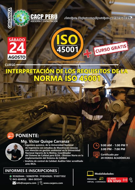 Cacp Perú Curso Interpretación De Los Requisitos De La Norma Iso 450012018 2019 1 9200