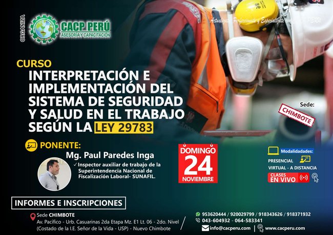 Cacp Perú Curso Interpretación E Implementación Del Sistema De Seguridad Y Salud En El 3755